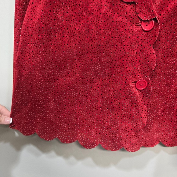 Vintage 90s Spiegel Suede Leather Jacket Plus Size 18 Laser Cut Scallop Western - Picture 5 of 8